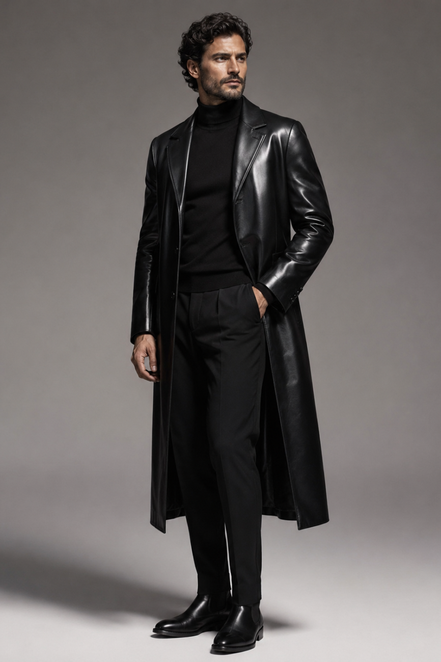 Men's Herringbone-Lined Leather Blazer