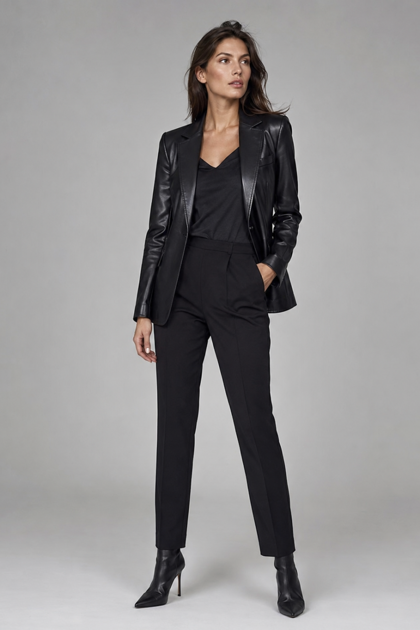 Women's Belted Leather Blazer