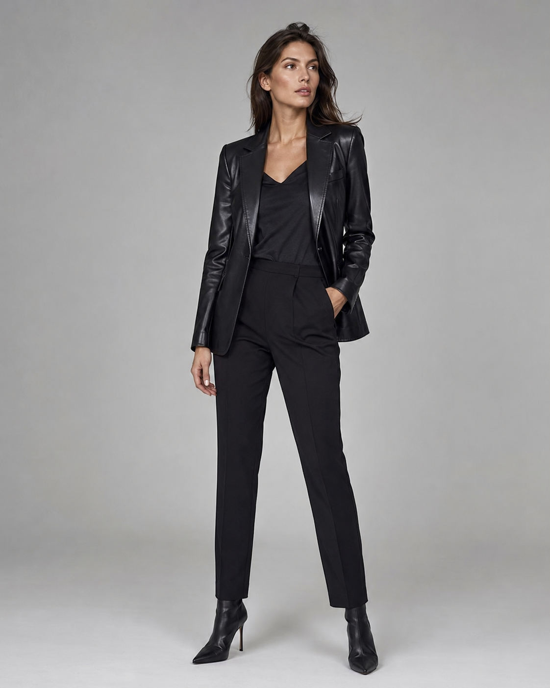 Women's Belted Leather Blazer