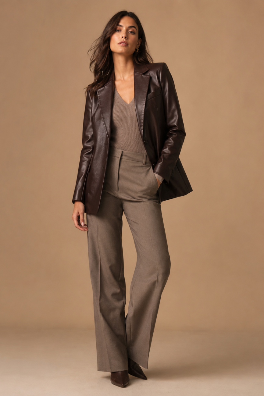 Women's Shawl-Collar Leather Blazer