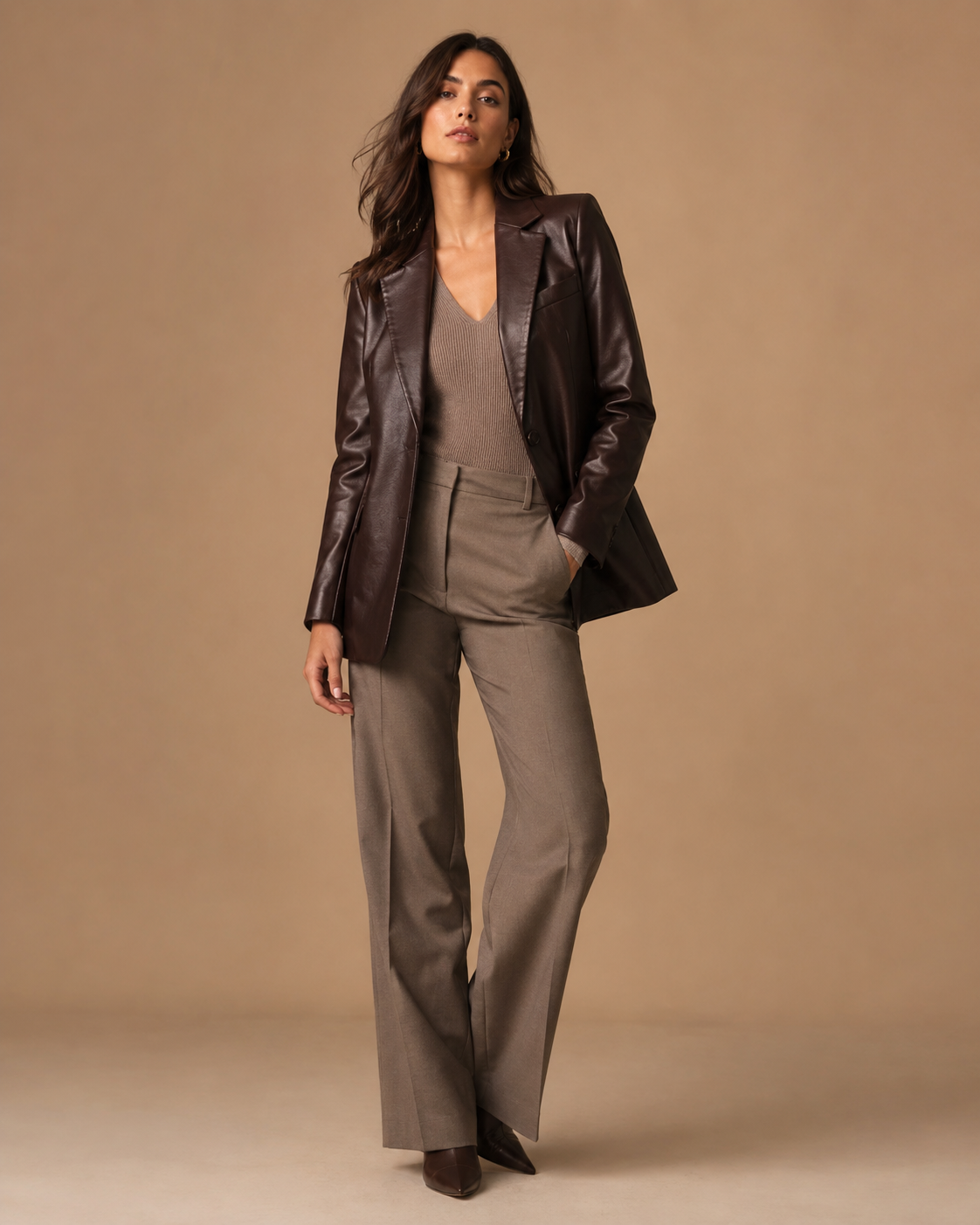 Women's Shawl-Collar Leather Blazer