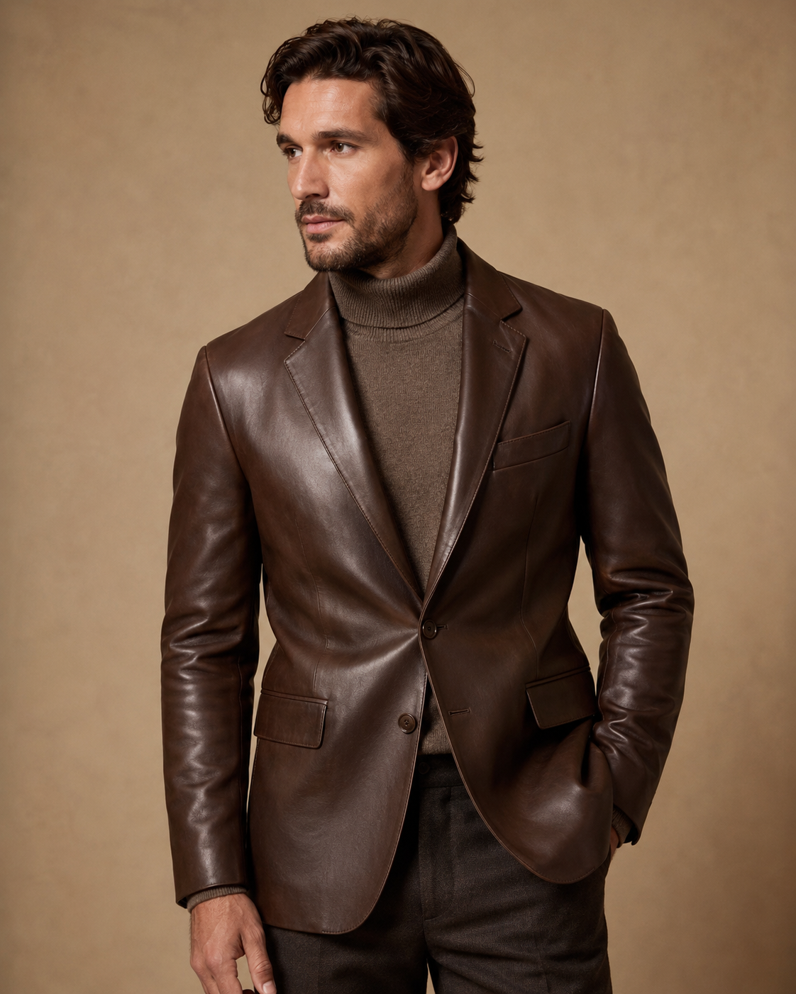 Men's Shawl-Collar Leather Blazer