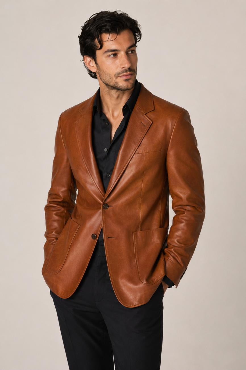 Men's Unstructured Leather Blazer