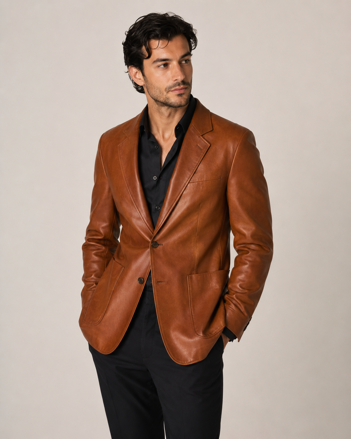 Men's Unstructured Leather Blazer