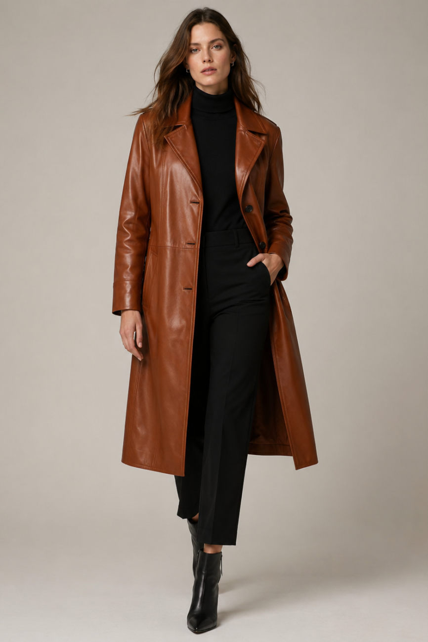 Women's Oversized Leather Coat