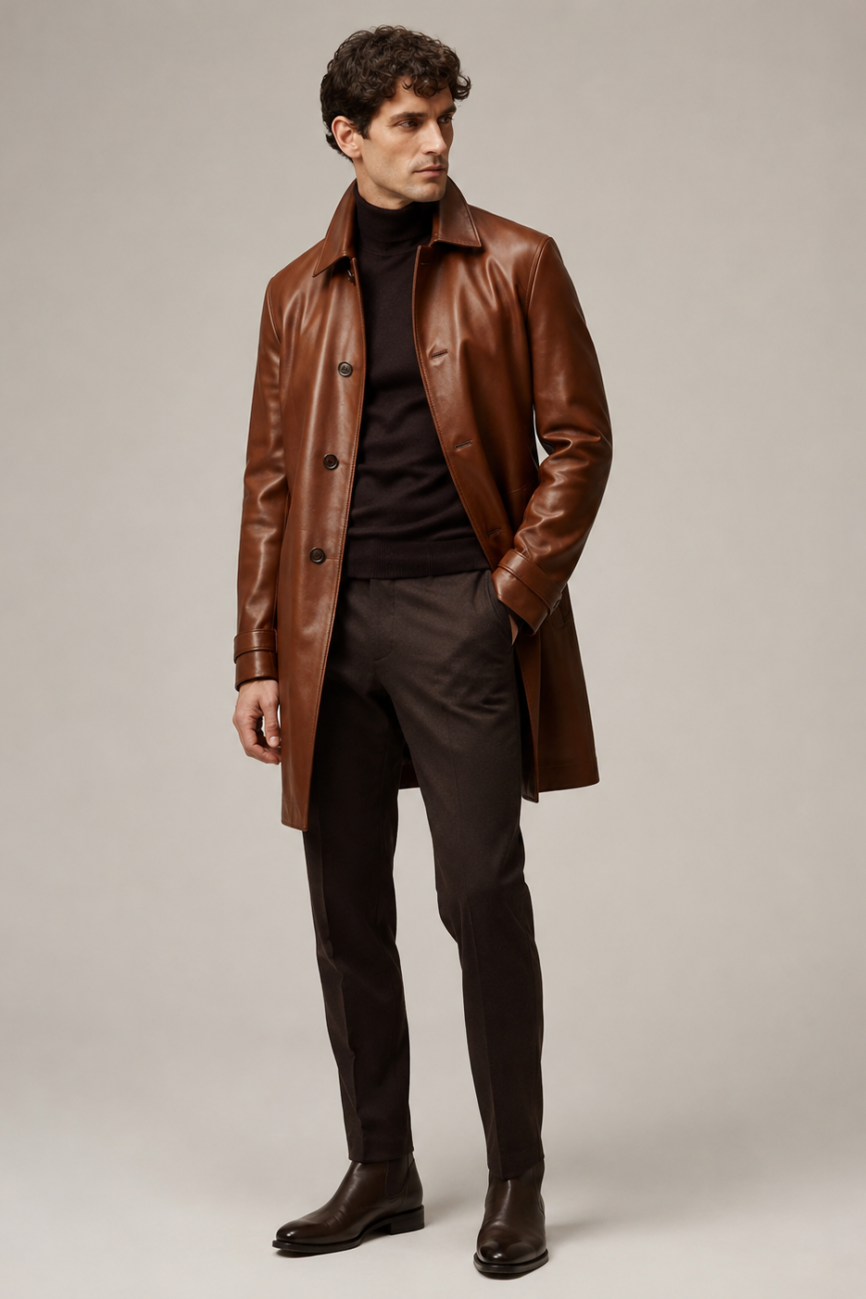 Men's Oversized Leather Coat