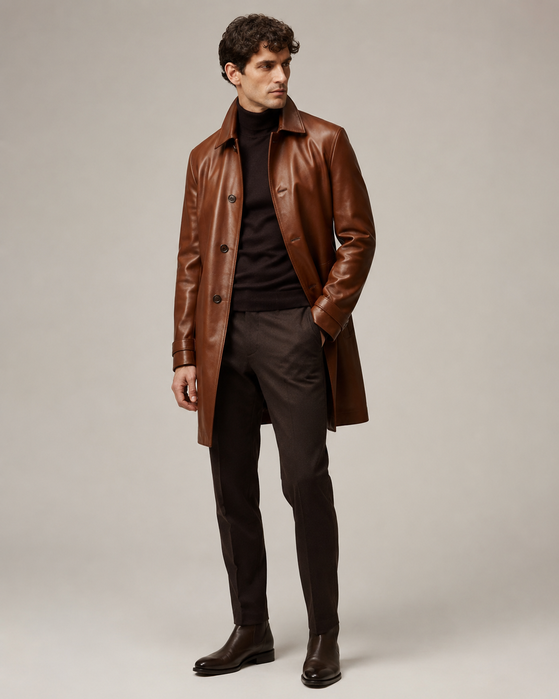 Men's Oversized Leather Coat