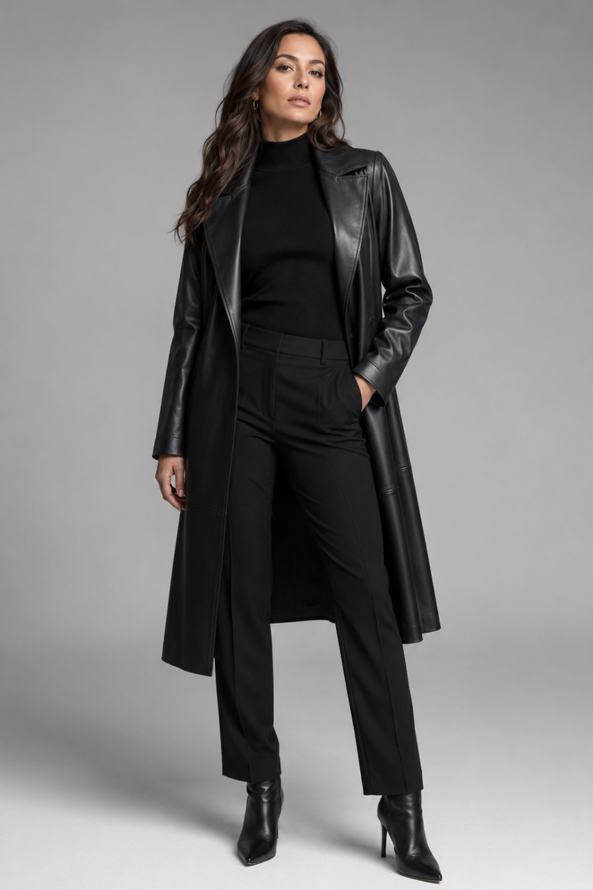 Women's Two-Tone Leather Coat