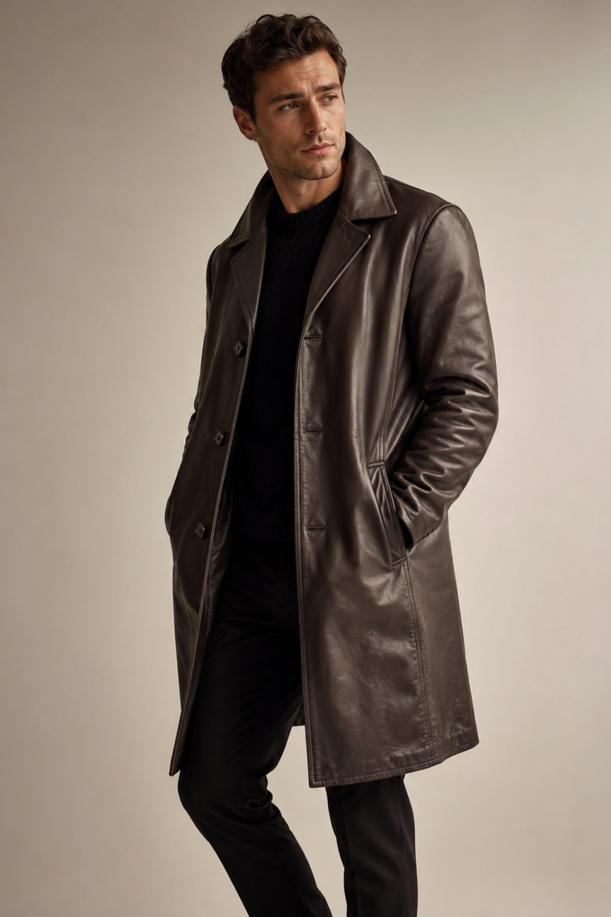 Men's Two-Tone Leather Coat