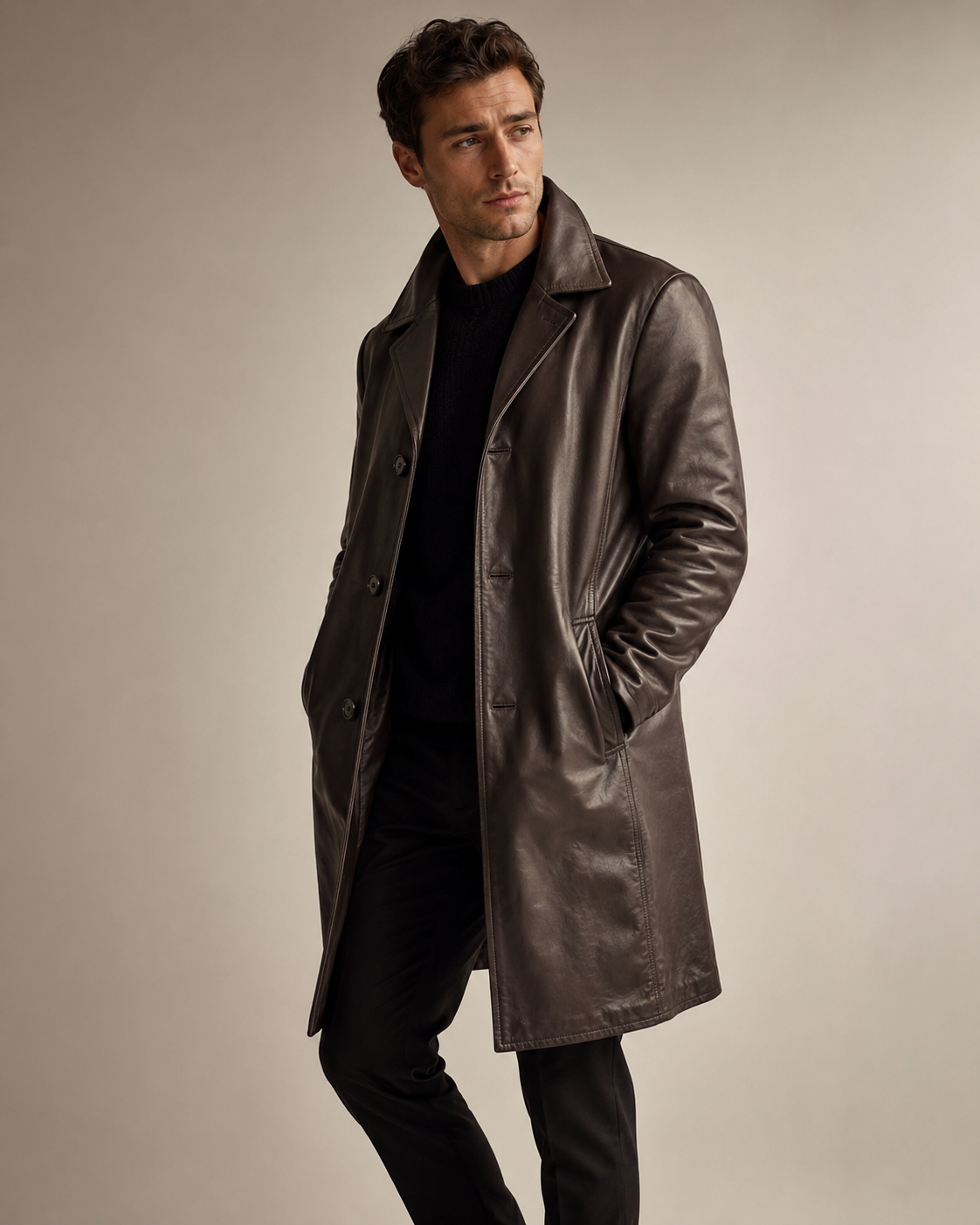 Men's Two-Tone Leather Coat