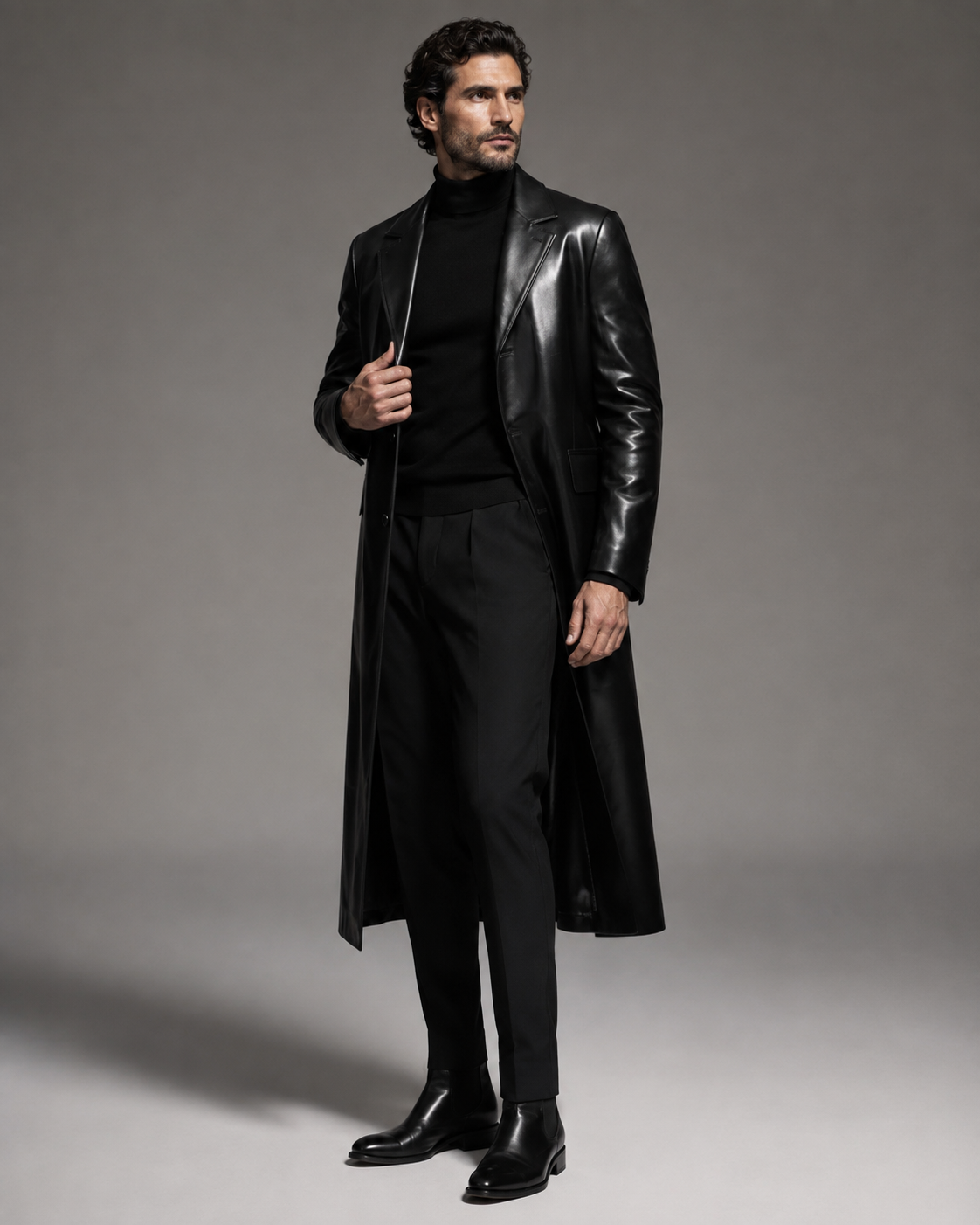 Men's Herringbone-Lined Leather Blazer - Image 2