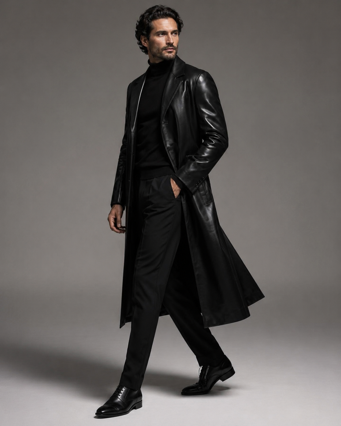 Men's Herringbone-Lined Leather Blazer - Image 3