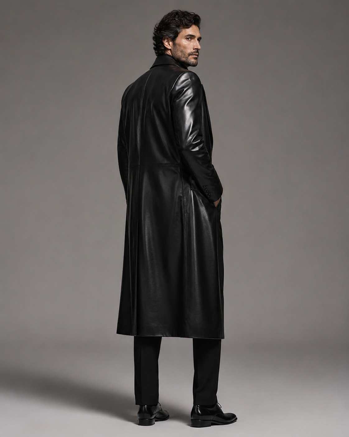 Men's Herringbone-Lined Leather Blazer - Image 4