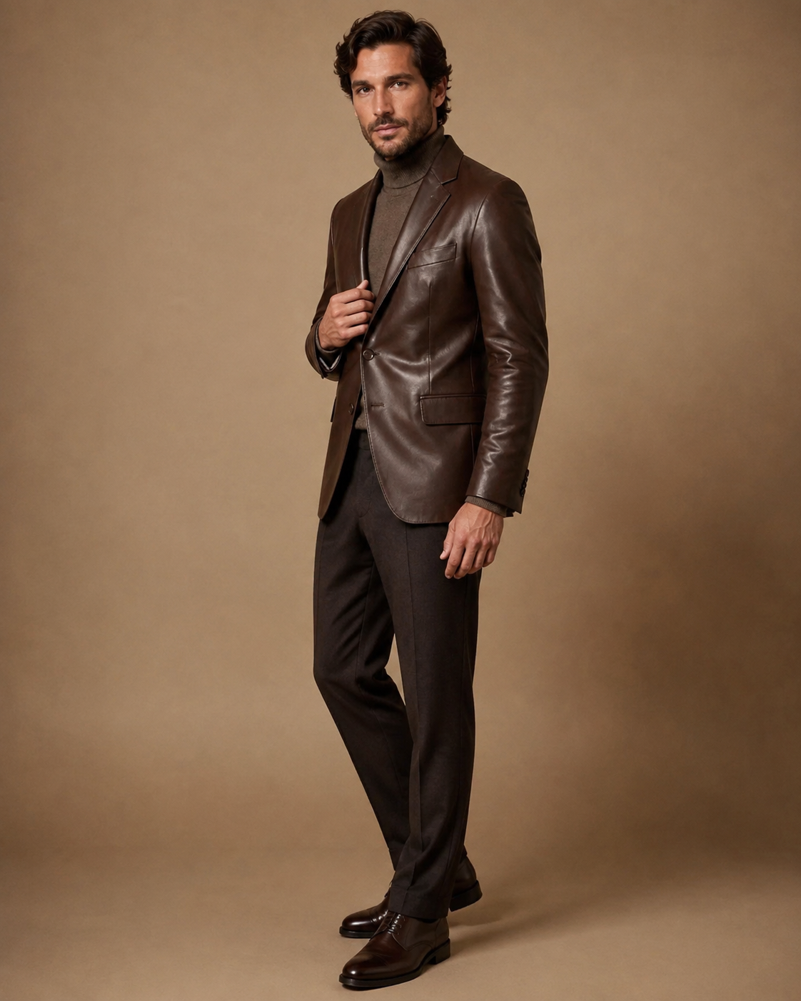 Men's Shawl-Collar Leather Blazer - Image 2