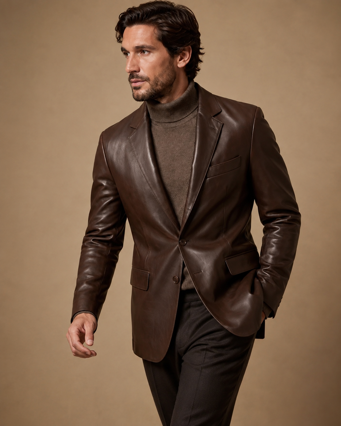 Men's Shawl-Collar Leather Blazer - Image 3