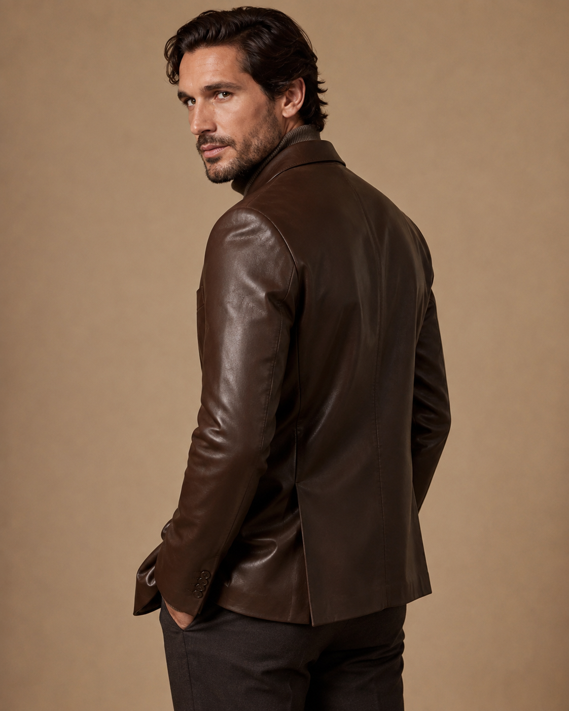 Men's Shawl-Collar Leather Blazer - Image 4