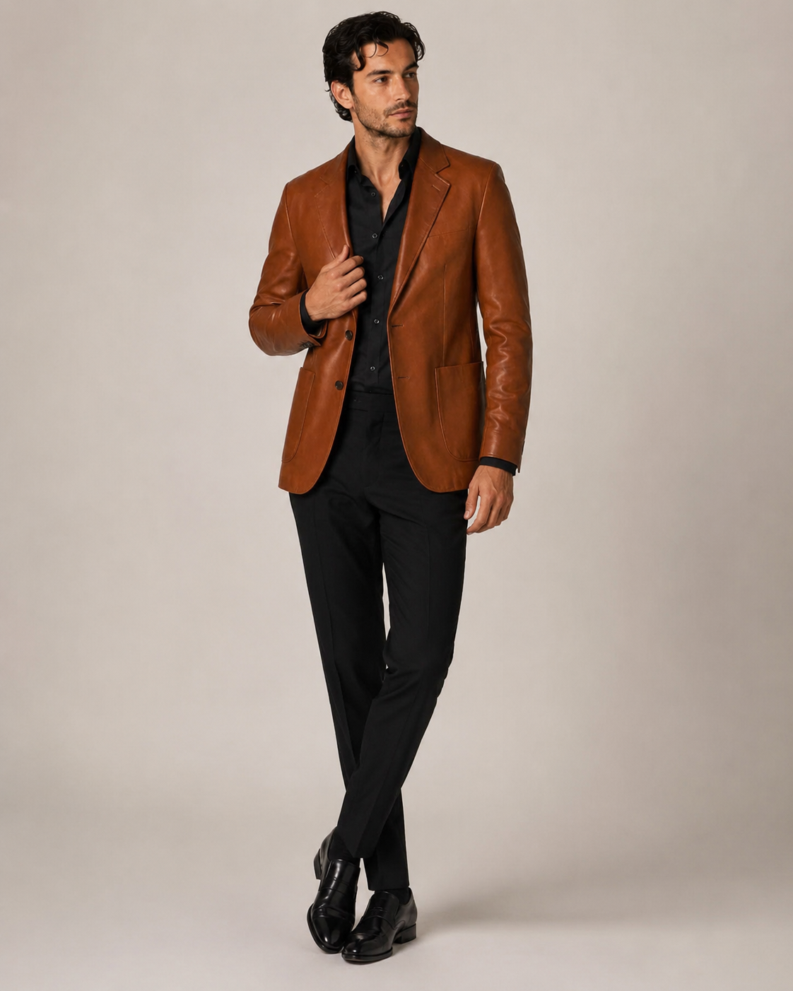 Men's Unstructured Leather Blazer - Image 2