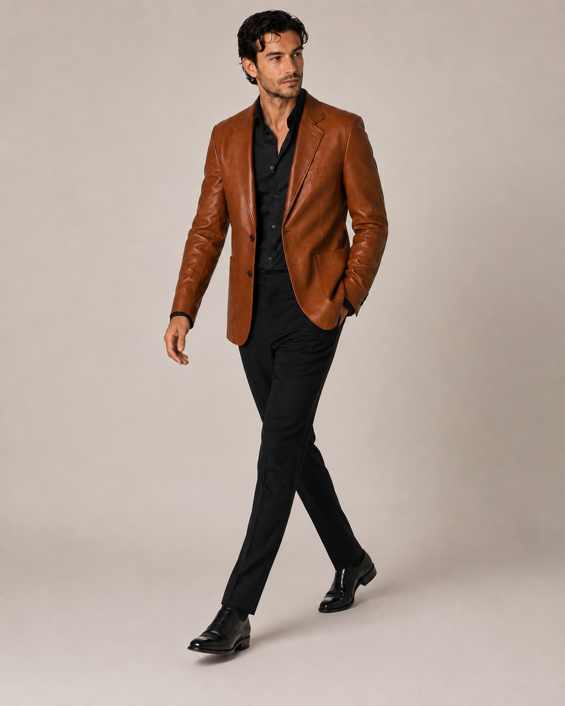 Men's Unstructured Leather Blazer - Image 3