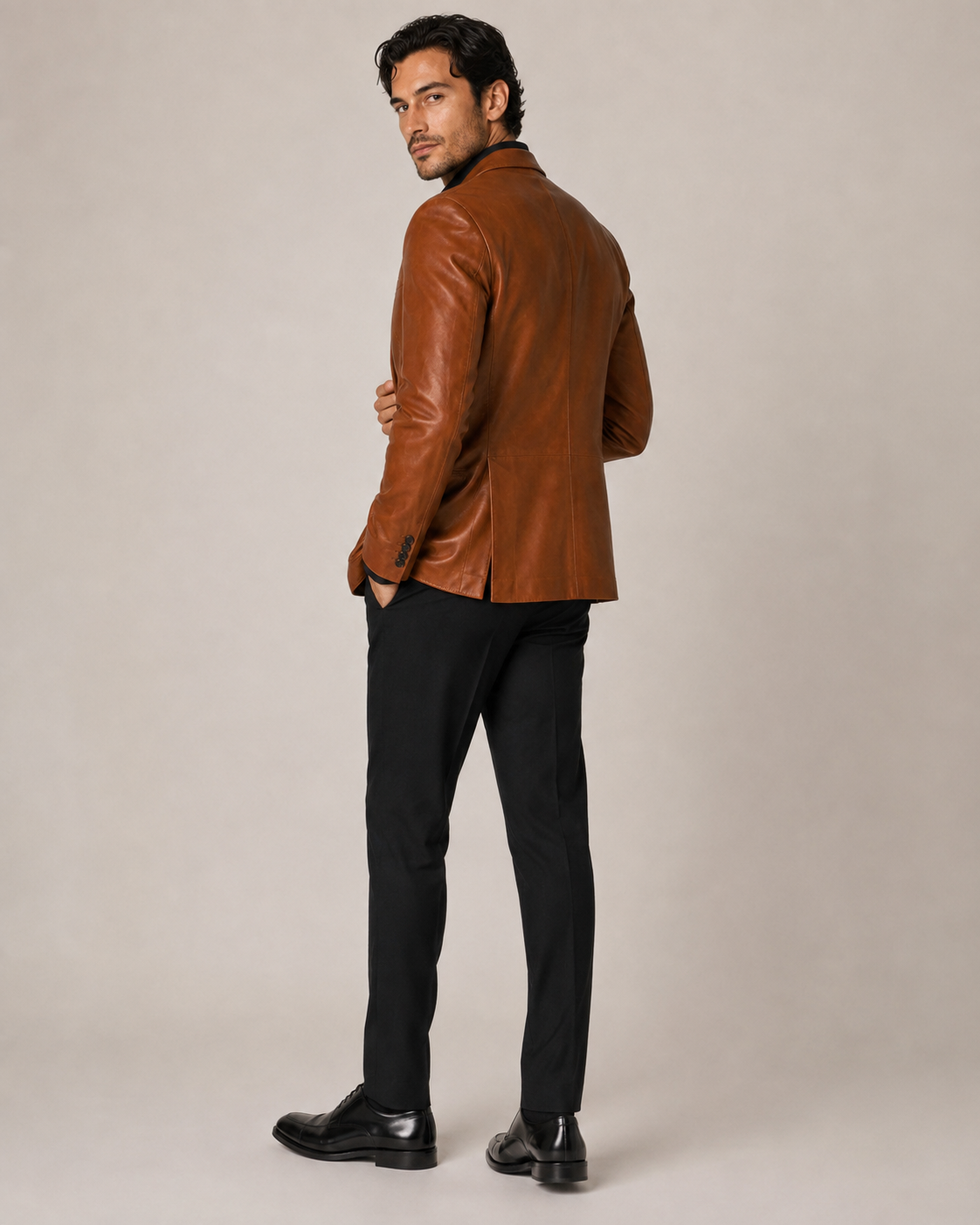 Men's Unstructured Leather Blazer - Image 4