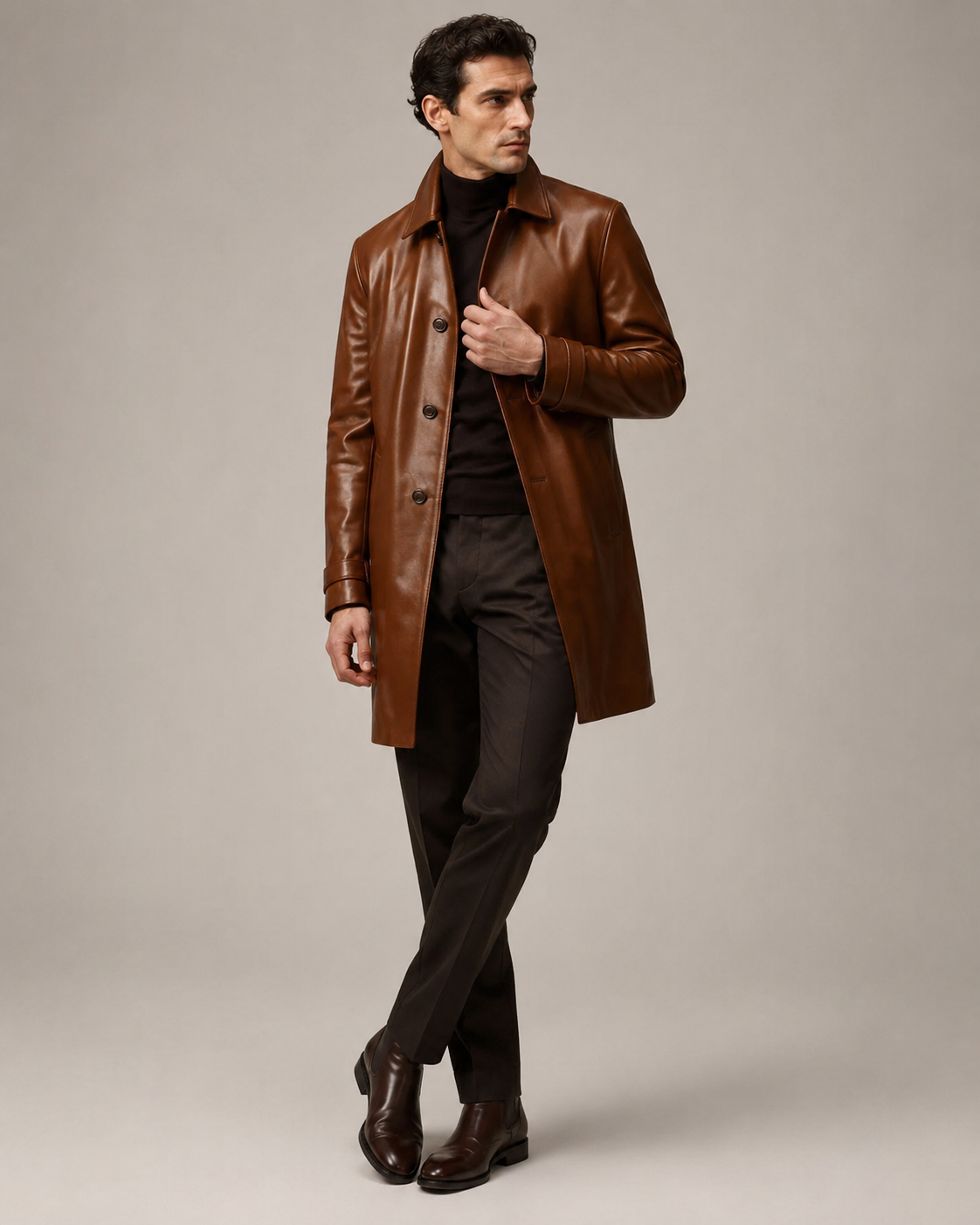 Men's Oversized Leather Coat - Image 2