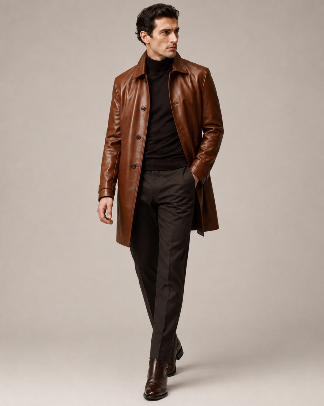 Men's Oversized Leather Coat - Image 3