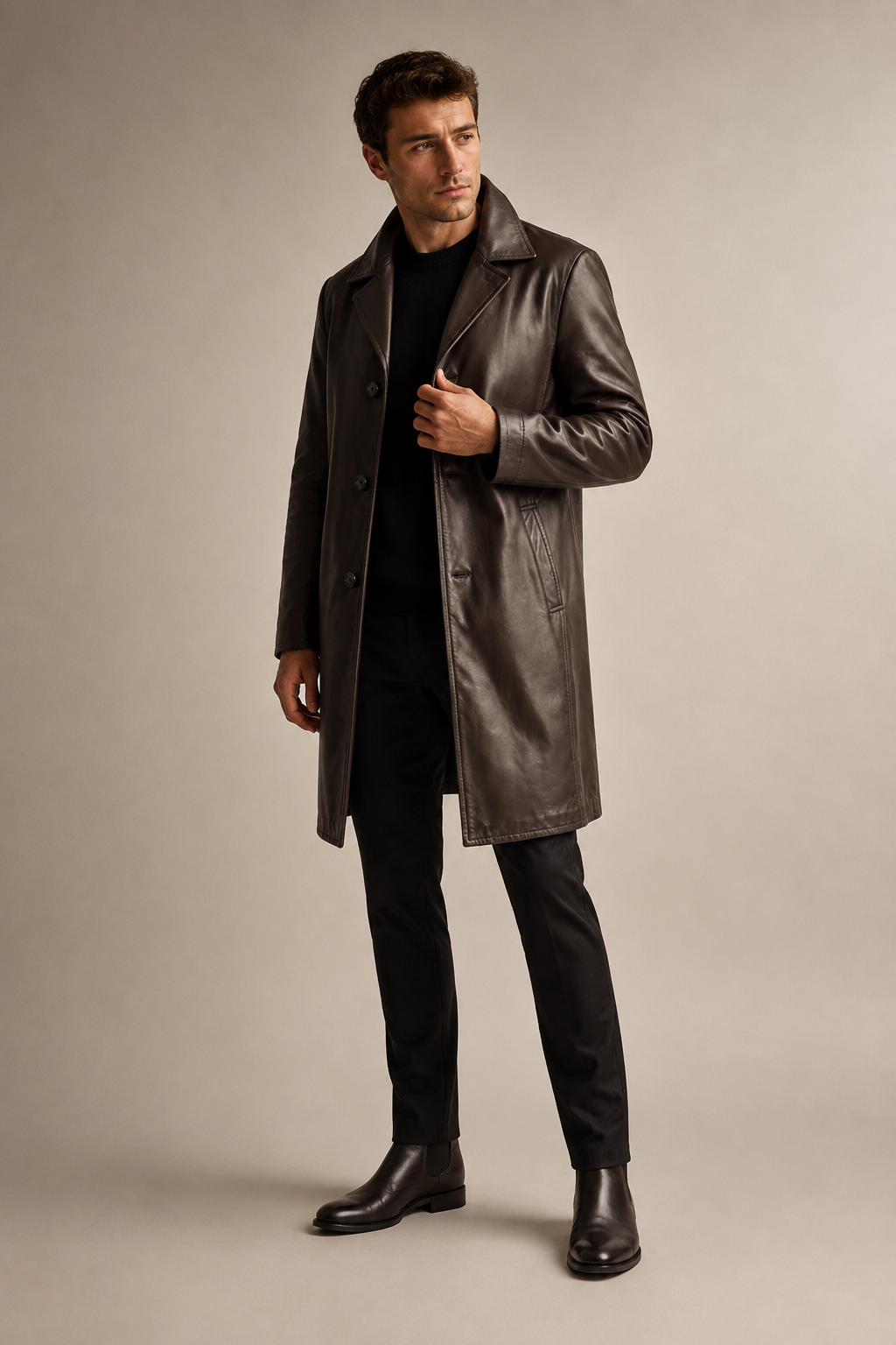Men's Two-Tone Leather Coat - Image 4