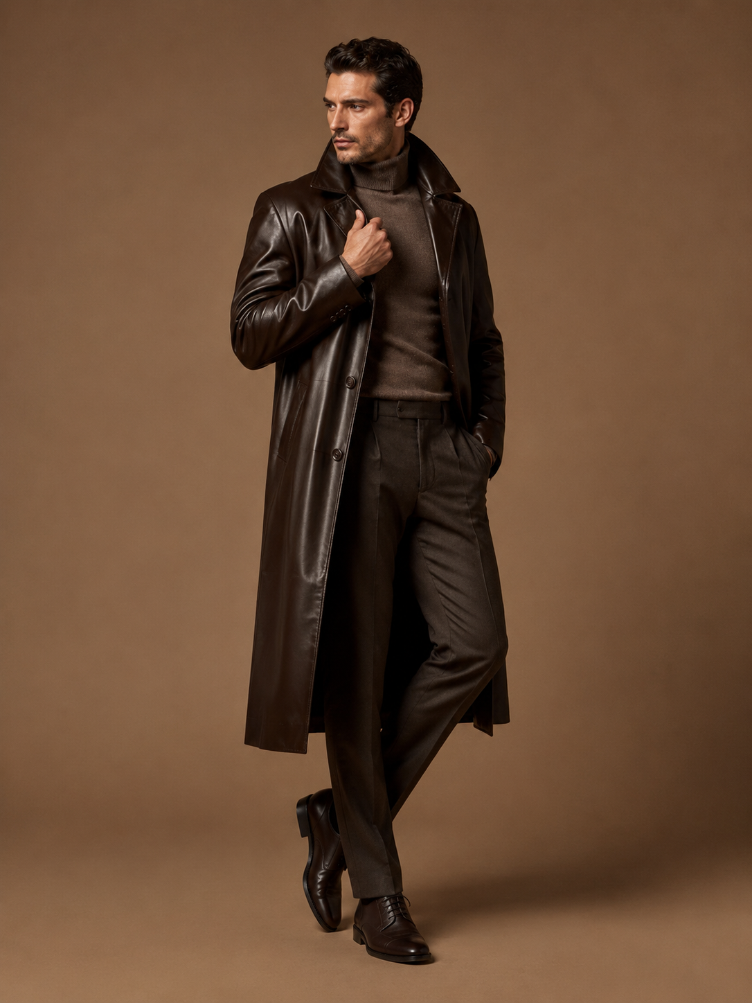 Men's Long Oversized Leather Coat - Image 4