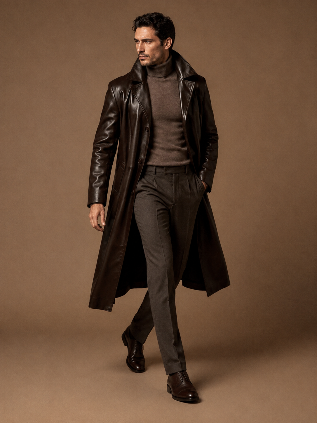 Men's Long Oversized Leather Coat - Image 3