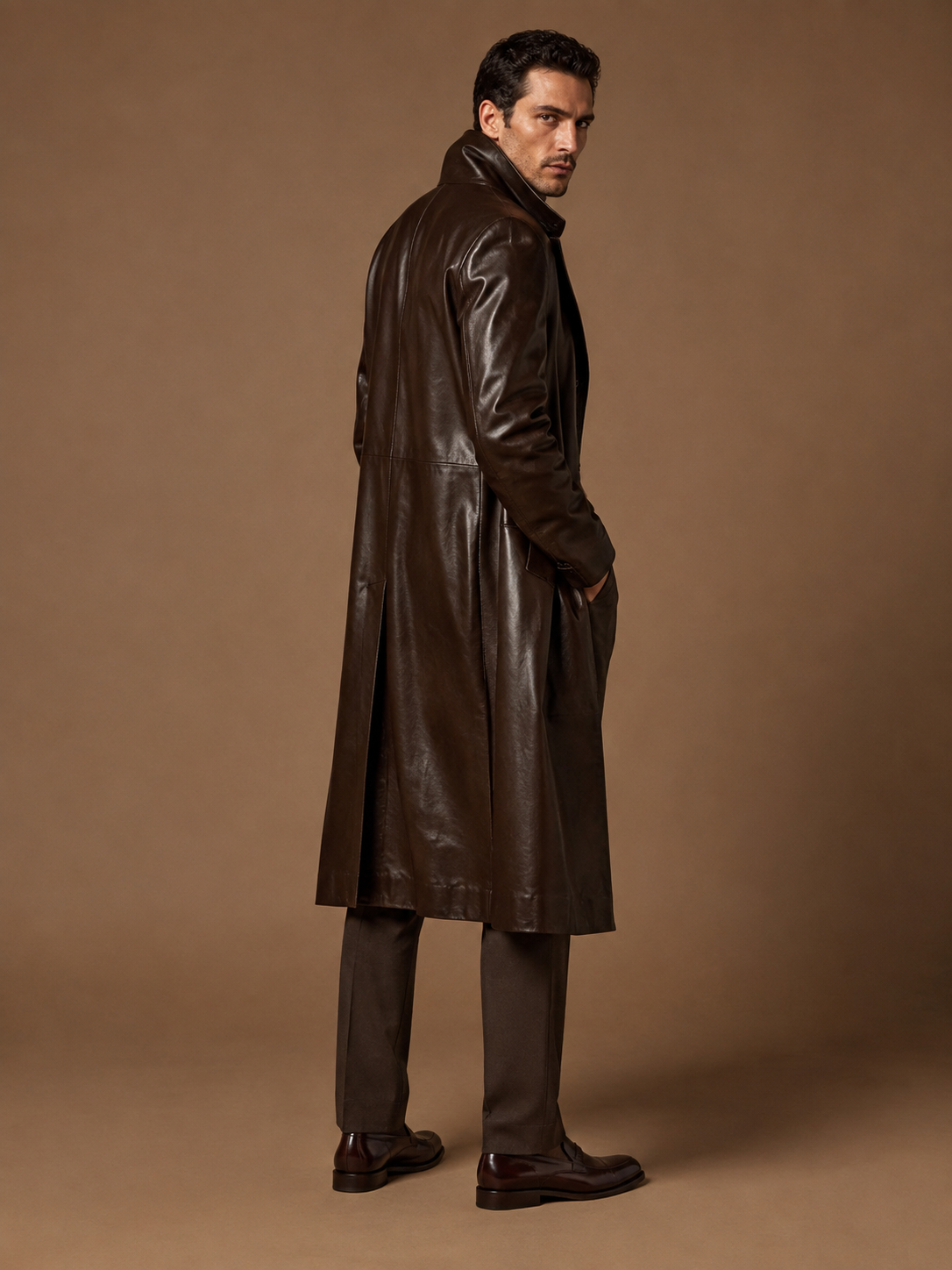 Men's Long Oversized Leather Coat - Image 2