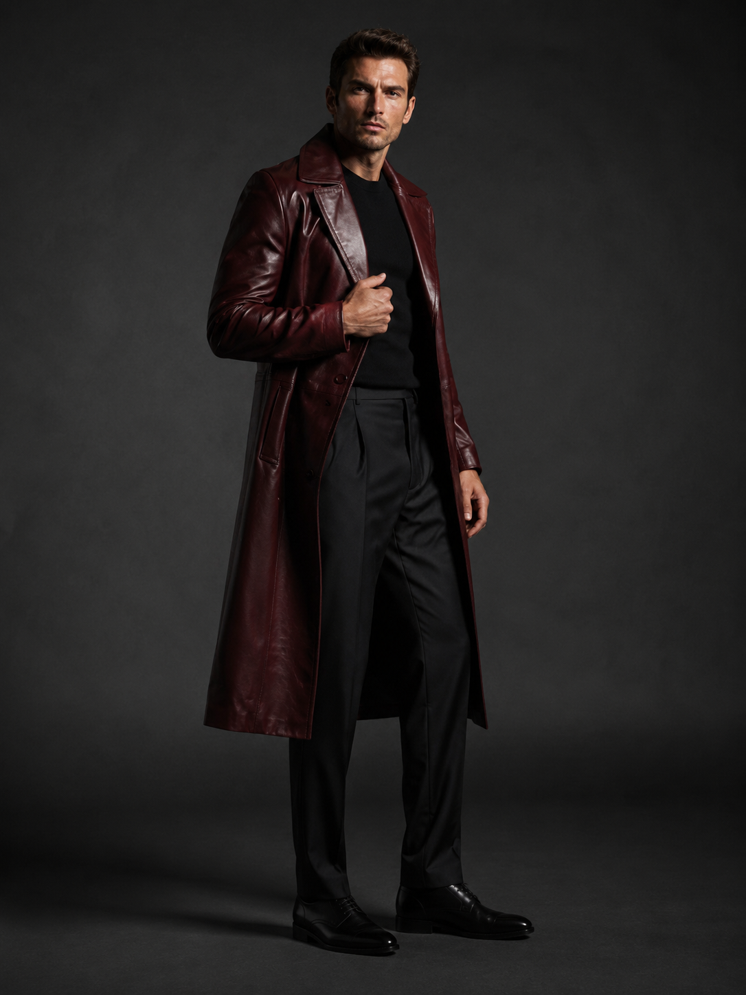 Men's Signature Long Nappa Leather Coat - Image 4
