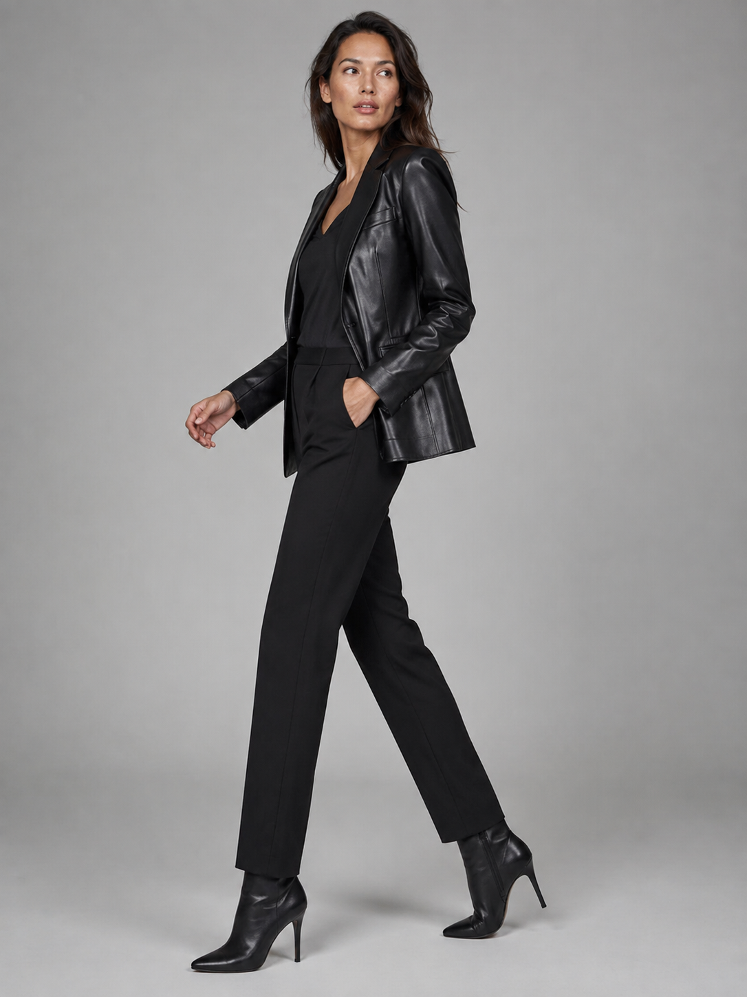 Women's Belted Leather Blazer - Image 3