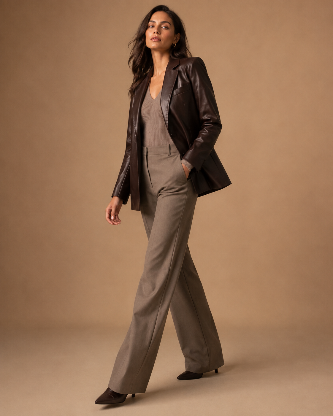 Women's Shawl-Collar Leather Blazer - Image 3