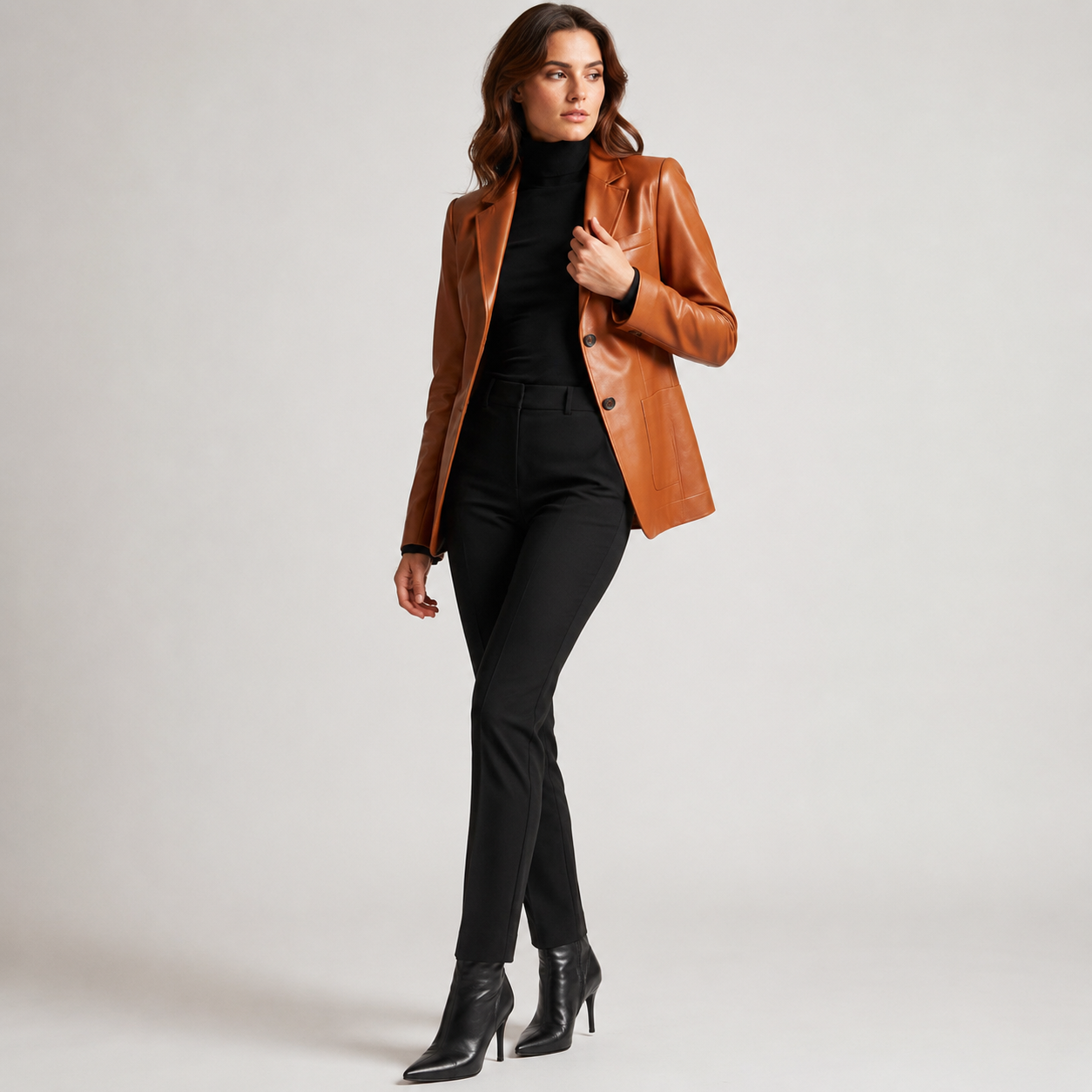 Women's Unstructured Leather Blazer - Image 4