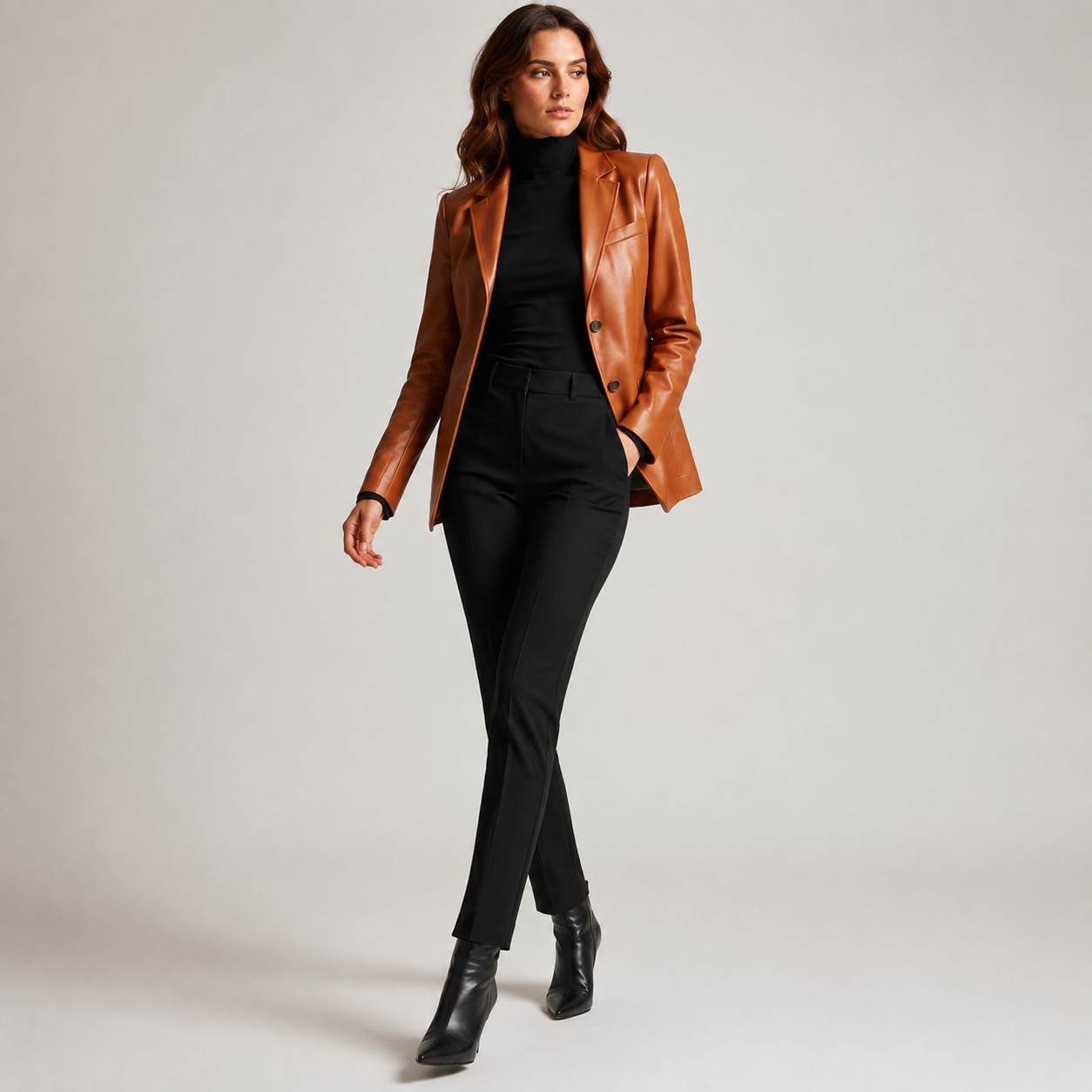 Women's Unstructured Leather Blazer - Image 3