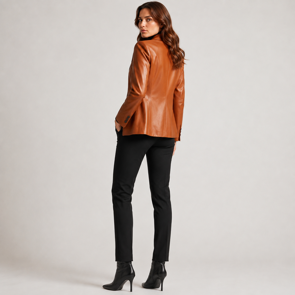 Women's Unstructured Leather Blazer - Image 2