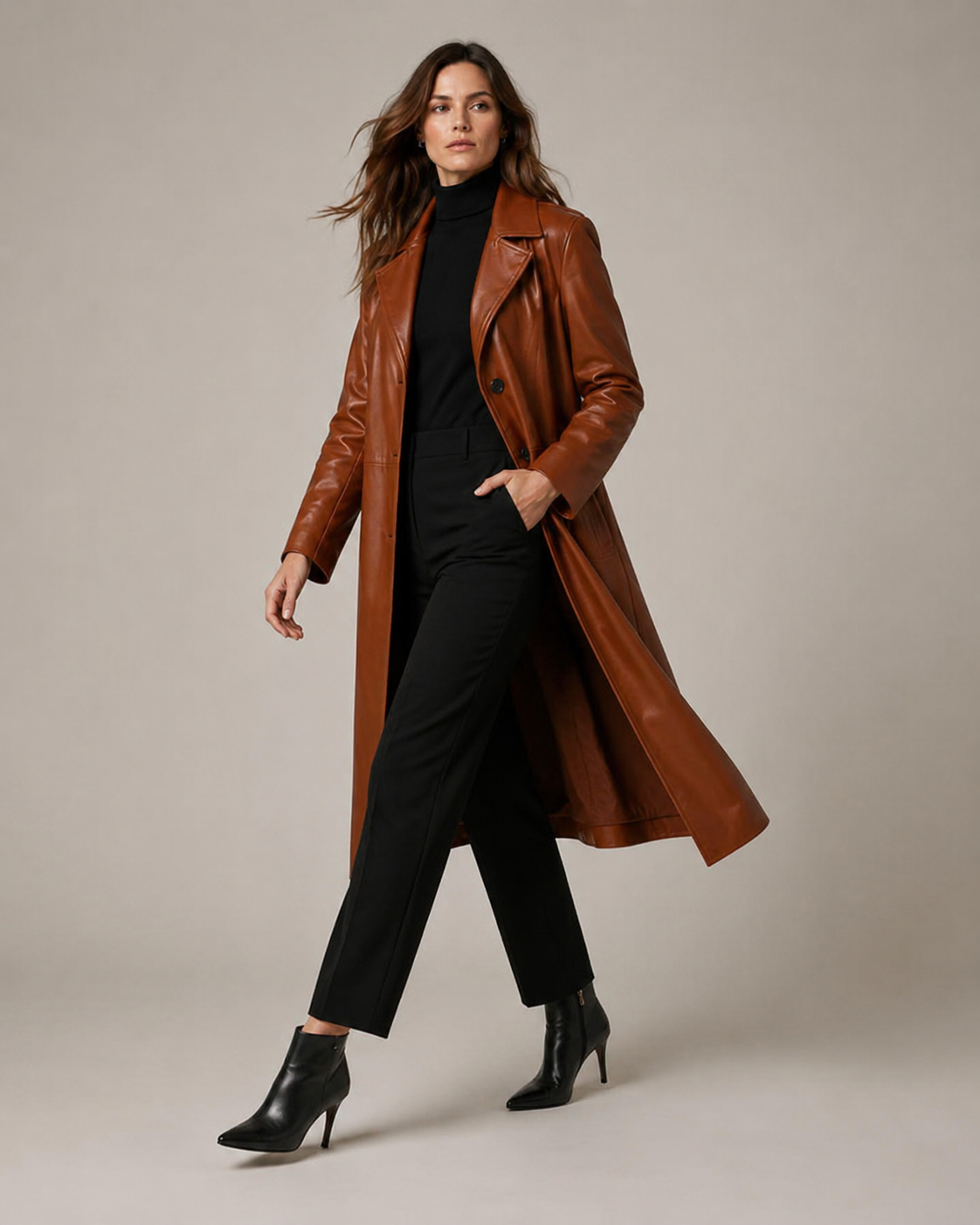 Women's Oversized Leather Coat - Image 3