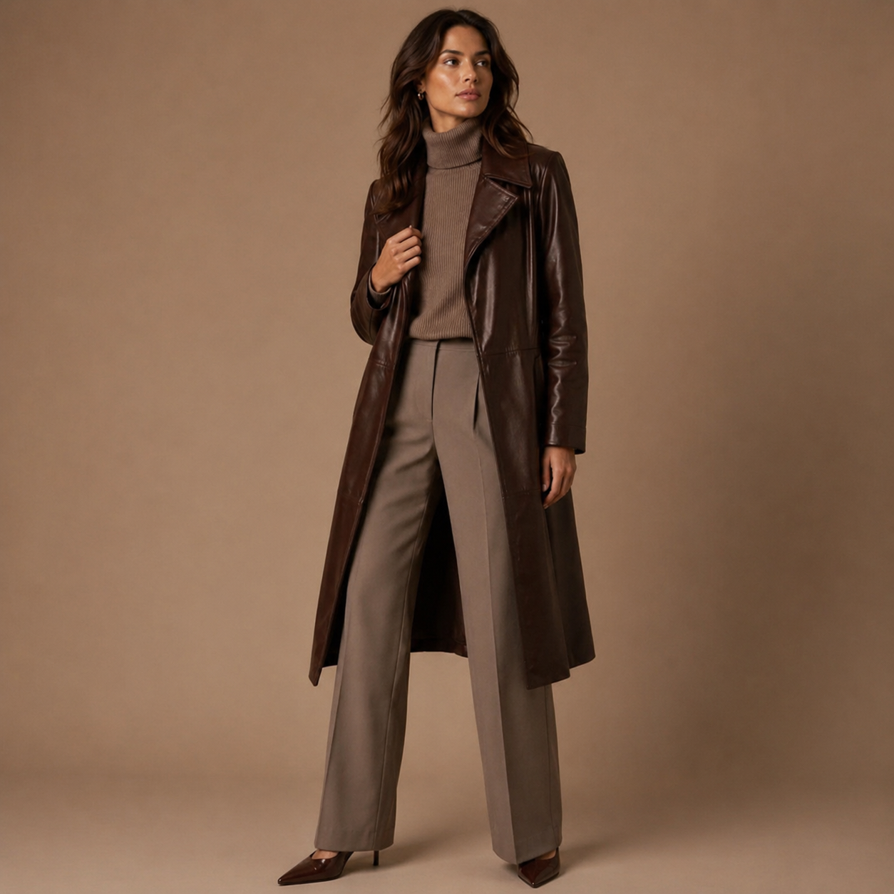 Women's Long Oversized Leather Coat - Image 4