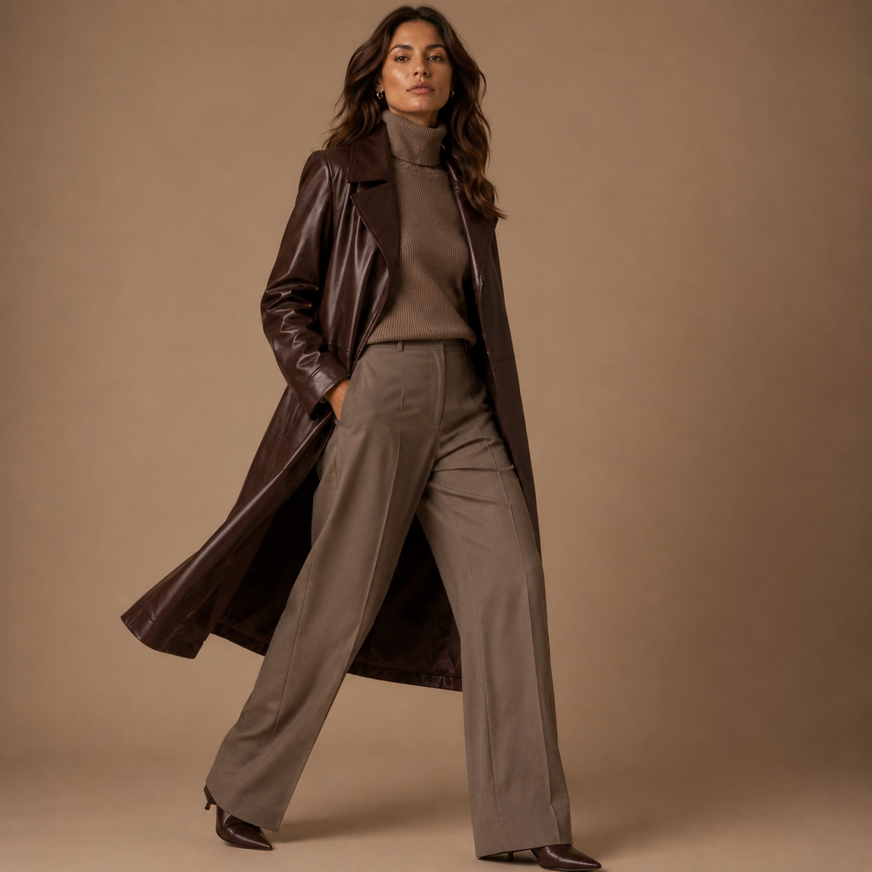 Women's Long Oversized Leather Coat - Image 3