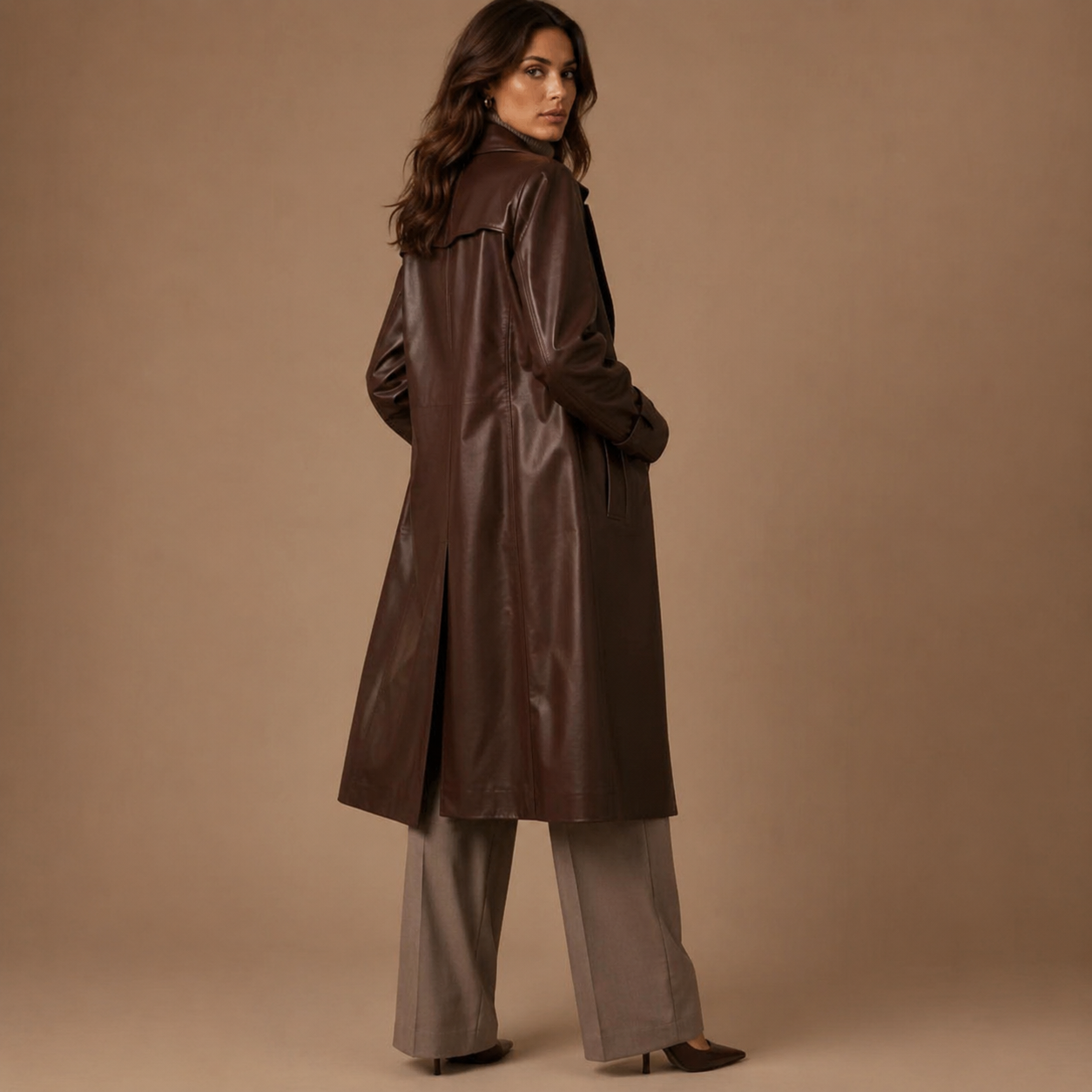 Women's Long Oversized Leather Coat - Image 2