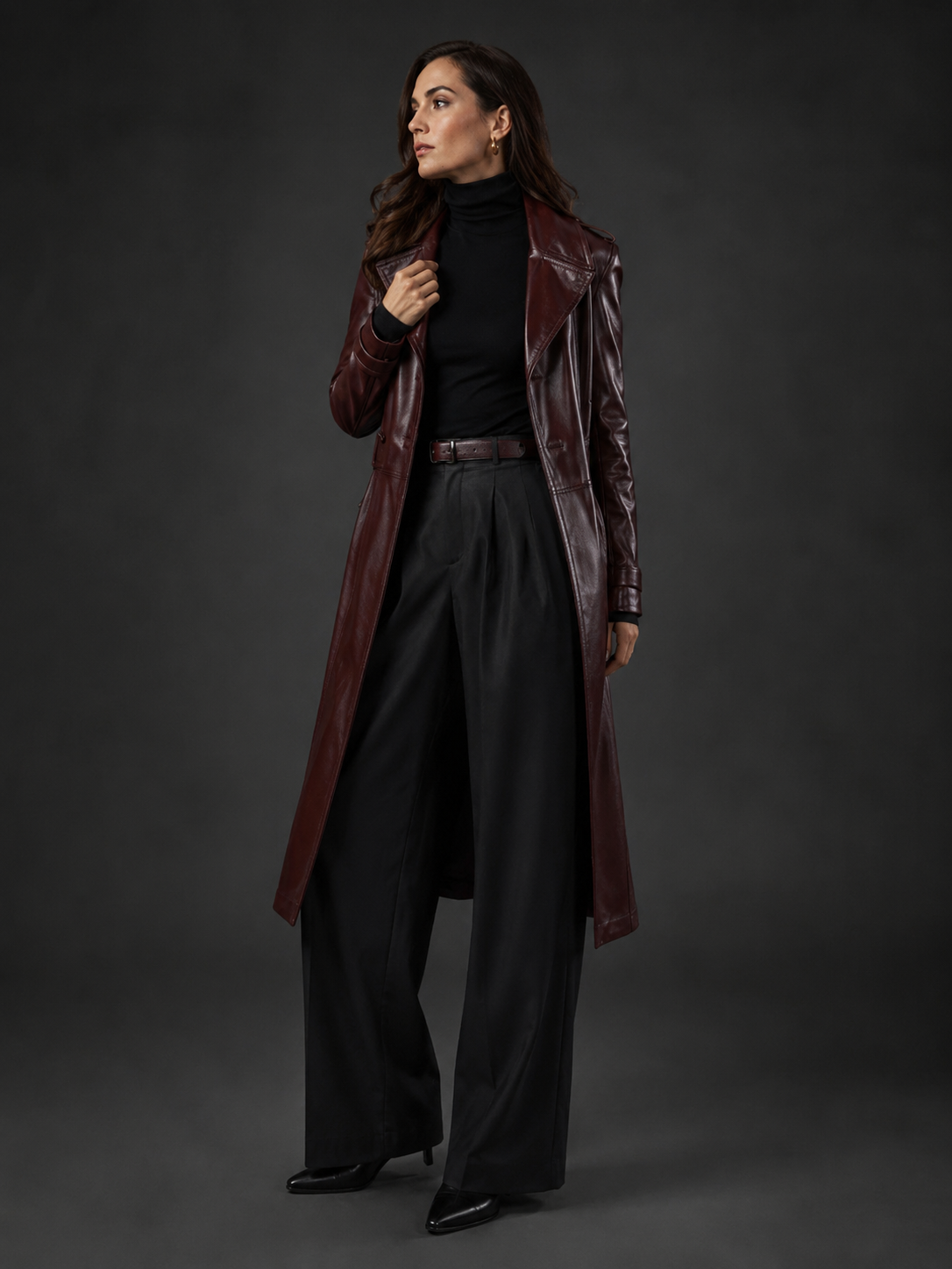 Women's Long Two-Tone Leather Coat - Image 4