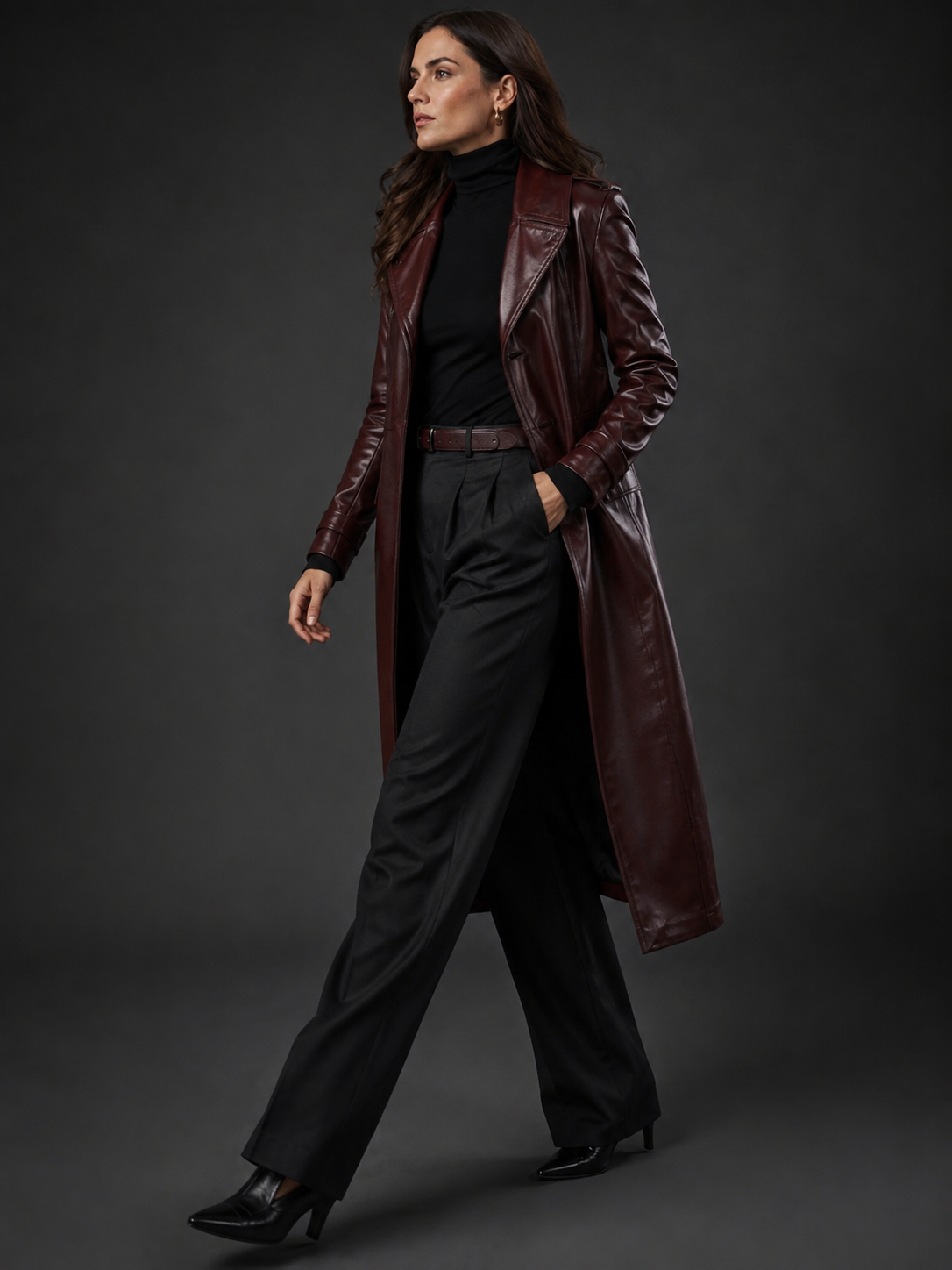 Women's Long Two-Tone Leather Coat - Image 3