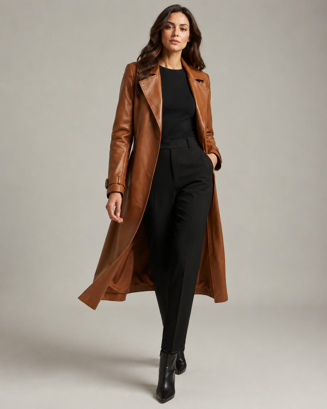 Women's Signature Long Nappa Leather Coat - Image 4