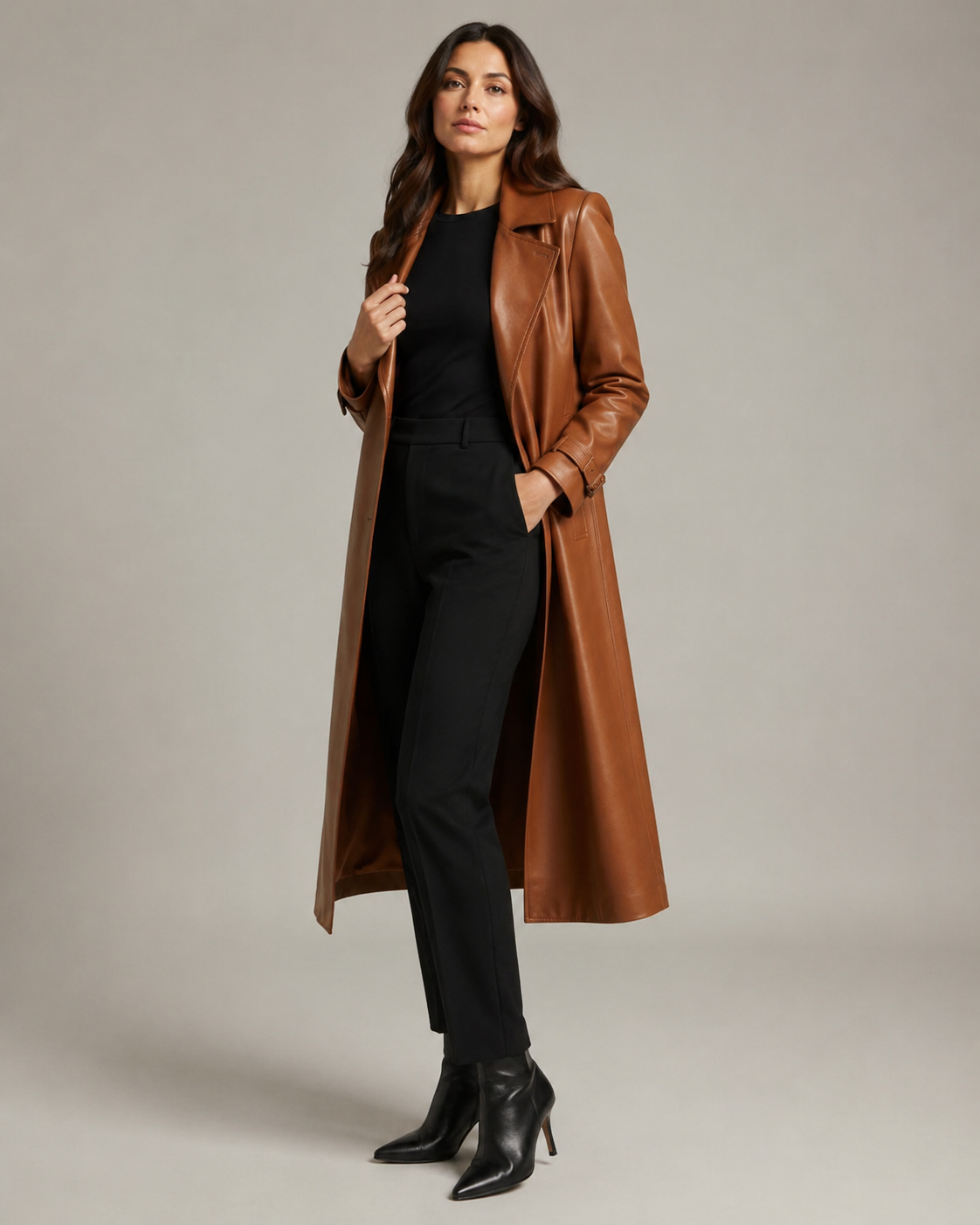 Women's Signature Long Nappa Leather Coat - Image 3