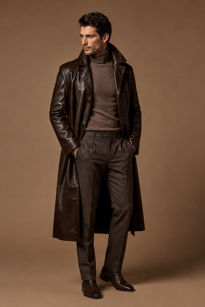 Men's Long Oversized Leather Coat