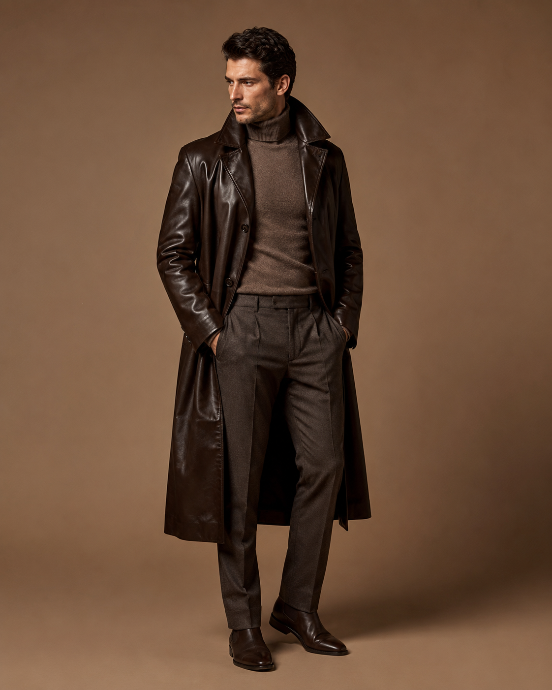 Men's Long Oversized Leather Coat