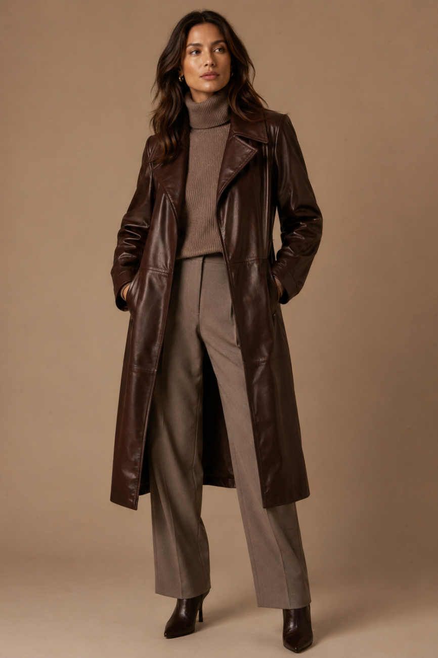 Women's Long Oversized Leather Coat