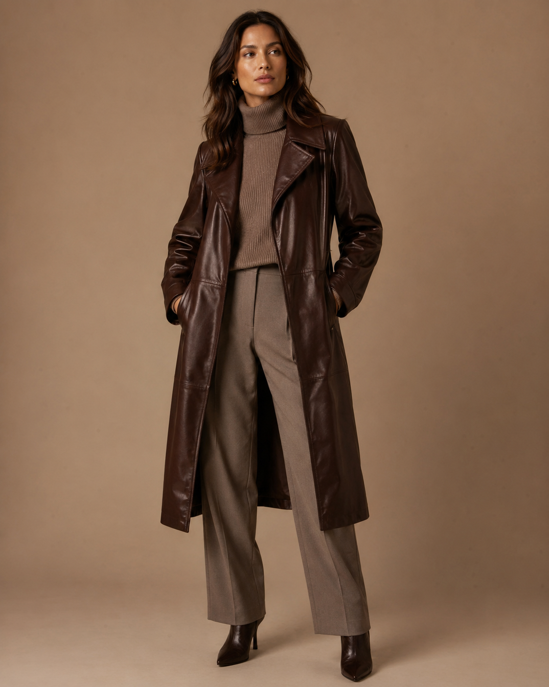 Women's Long Oversized Leather Coat